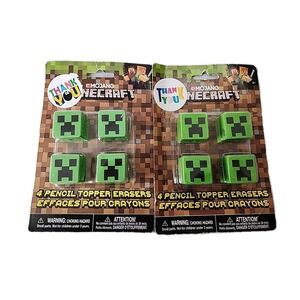 New Lot 2 MINECRAFT Creeper Pencil Topper Erasers 4-Pack Mojang NIB Party Favor